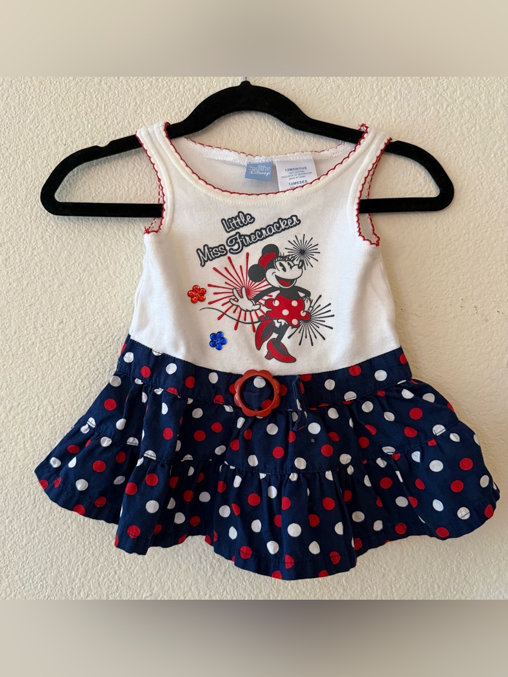 Disney Minnie 'Little Miss Firecracker' Red White & Navy Polka Dot Dress